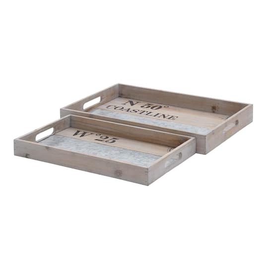 Brown Wood Coastal Tray Set